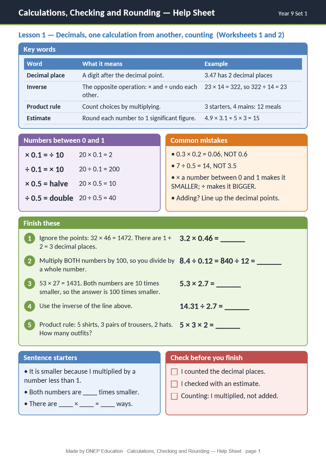 Help sheet